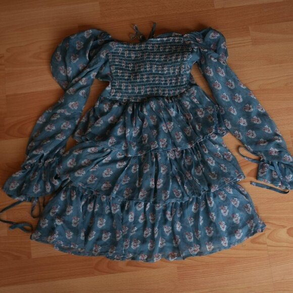 Corset Cottagecore Princess Blue Puff Sleeve Dress - Picture 2 of 4